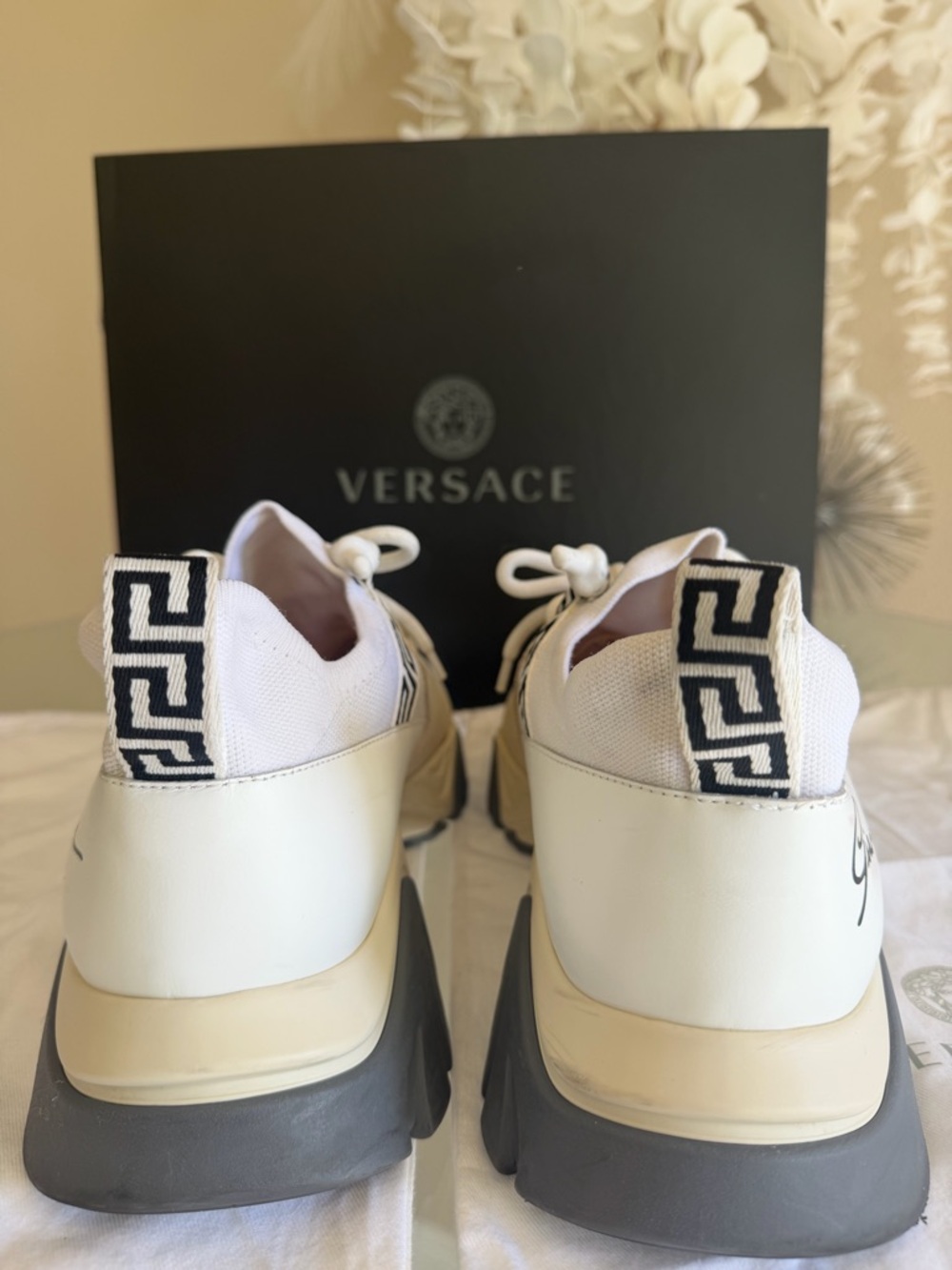 Authentic Versace Cream White & Gray Signature Chunky Sneaker - Picture 5 of 6